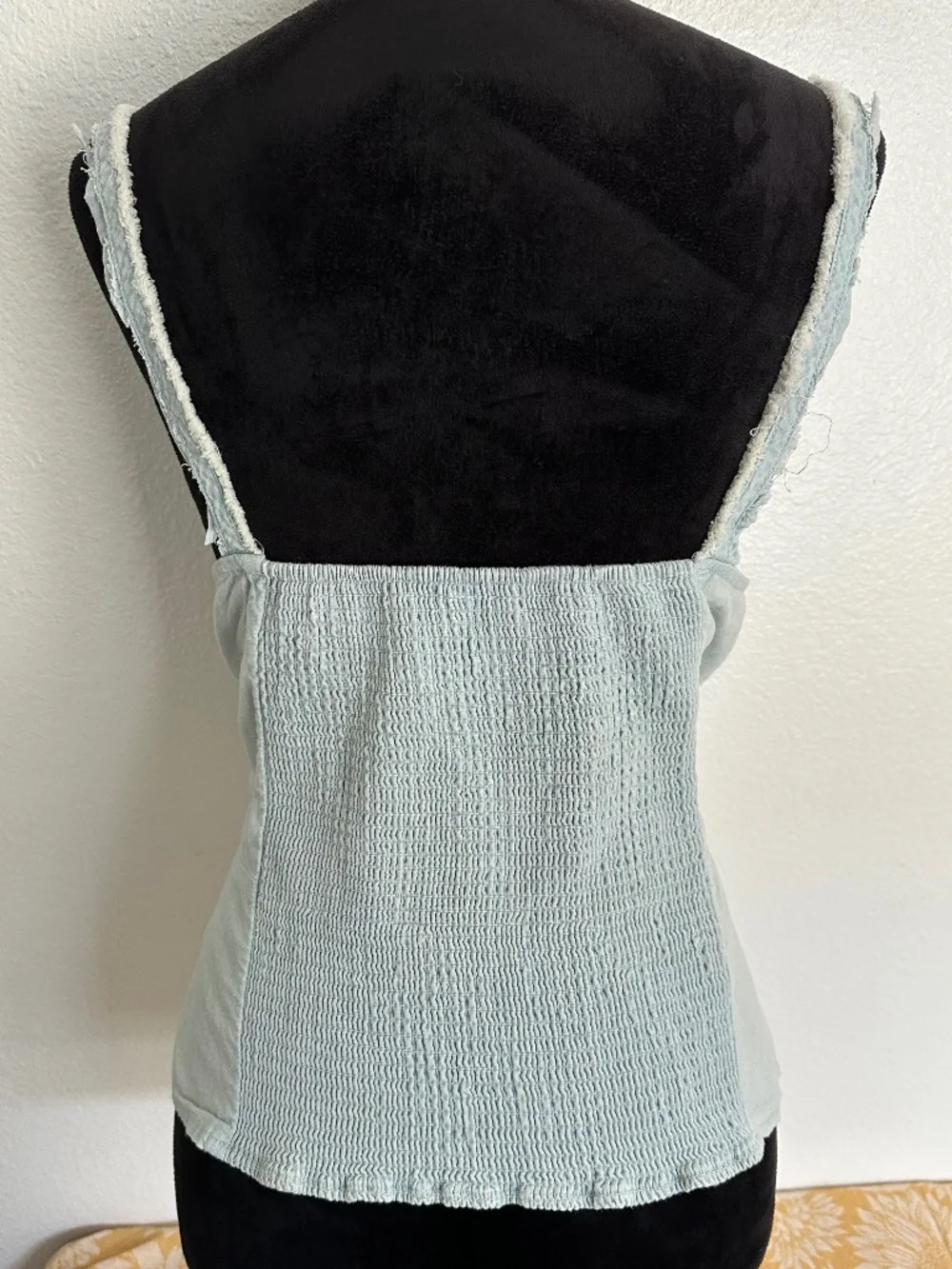 Free People chambray denim distressed fitted tank